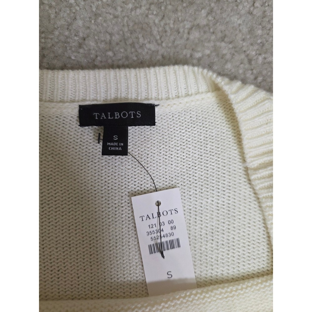 Talbots Womens Cream Yellow Floral 3D Tufted Cotton Sweater Small NWT - Picture 4 of 5